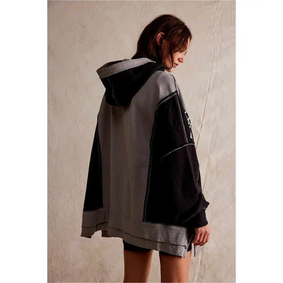 We The Free Free People Retro Remade Hoodie Washed Black Nwt - Picture 3 of 10